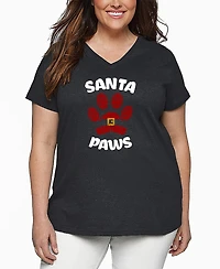 La Pop Art Plus Size Santa Paws Word Art V-Neck T-Shirt