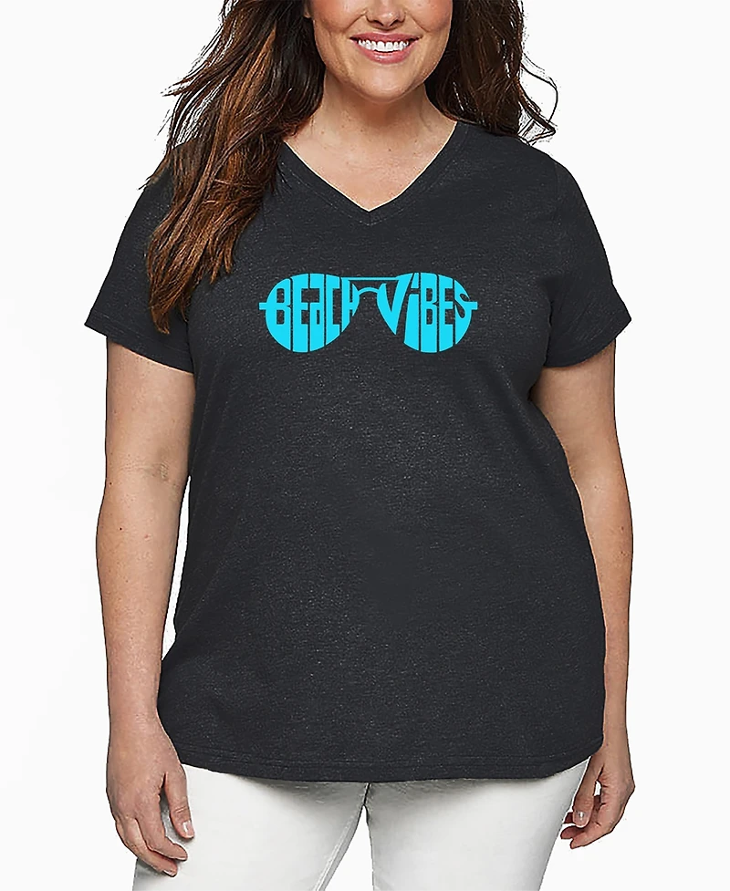 La Pop Art Plus Beach Vibes Word V-Neck T-Shirt
