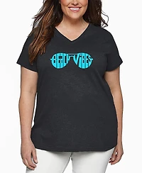 La Pop Art Plus Beach Vibes Word V-Neck T-Shirt