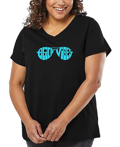La Pop Art Plus Beach Vibes Word V-Neck T-Shirt