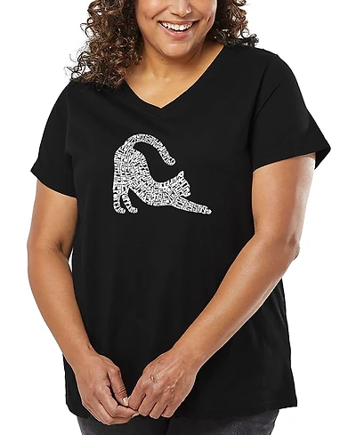 La Pop Art Plus Stretching Cat Word V-Neck T-Shirt