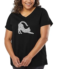 La Pop Art Plus Stretching Cat Word V-Neck T-Shirt