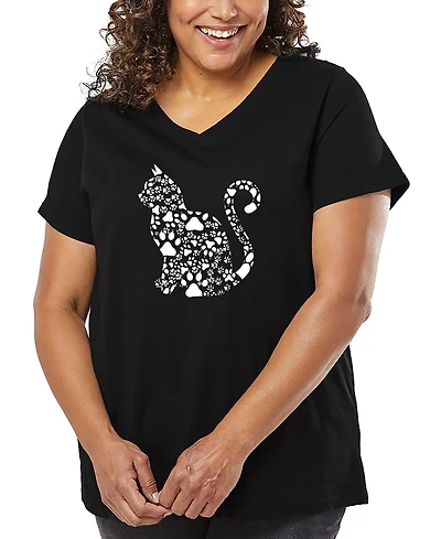 La Pop Art Plus Cat Claws Word V-Neck T-Shirt