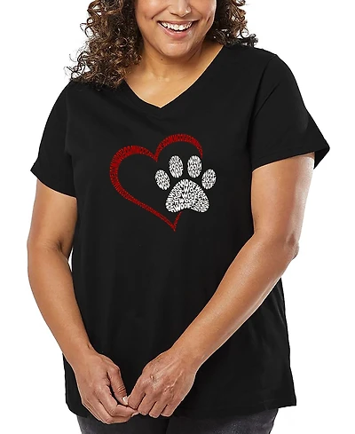 La Pop Art Plus Paw Heart Word V-Neck T-Shirt