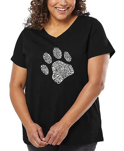 La Pop Art Plus Dog Paw Word V-Neck T-Shirt