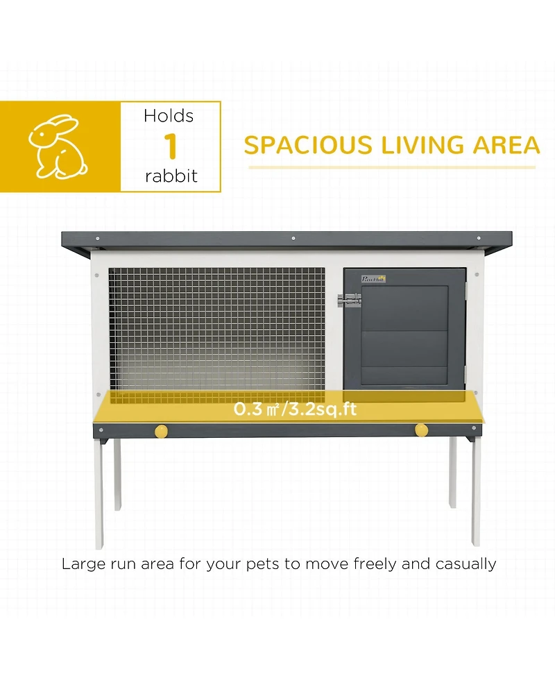 PawHut Fir Wood Rabbit Hutch W/ Slide-Out Tray and Openable Roof,
