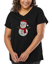 La Pop Art Plus Christmas Snowman Word V-Neck T-Shirt