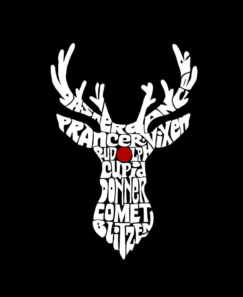 La Pop Art Plus Santa's Reindeer Word V-Neck T-Shirt