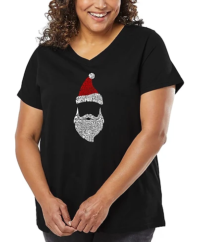 La Pop Art Plus Santa Claus Word V-Neck T-Shirt