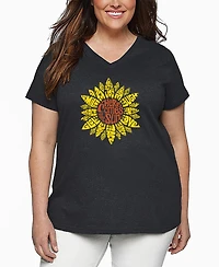 La Pop Art Plus Sunflower Word V-Neck T-Shirt