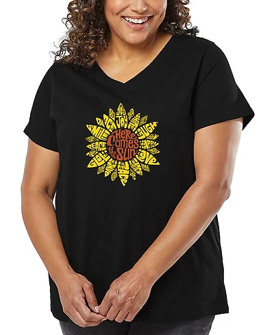 La Pop Art Plus Sunflower Word V-Neck T-Shirt