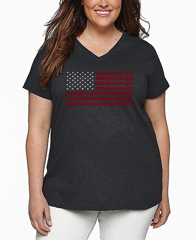 La Pop Art Plus Size Usa Flag Word Art V-Neck T-Shirt