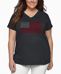 La Pop Art Plus Size Usa Flag Word Art V-Neck T-Shirt