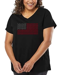 La Pop Art Plus Usa Flag Word V-Neck T-Shirt