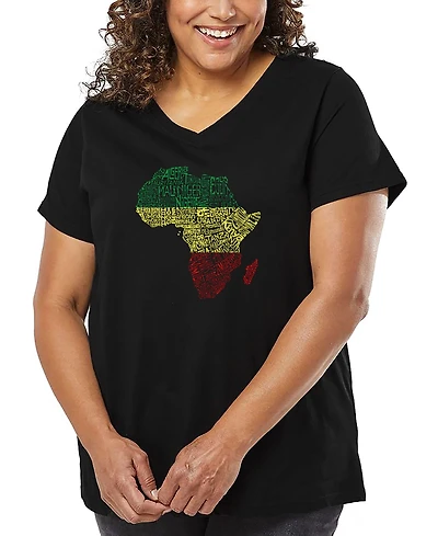 La Pop Art Plus Countries Africa Word V-Neck T-Shirt