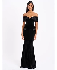 Miss Circle Women Qamra Black Velvet Off Shoulder Mermaid Maxi Dress