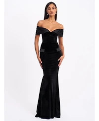Miss Circle Women Qamra Black Velvet Off Shoulder Mermaid Maxi Dress