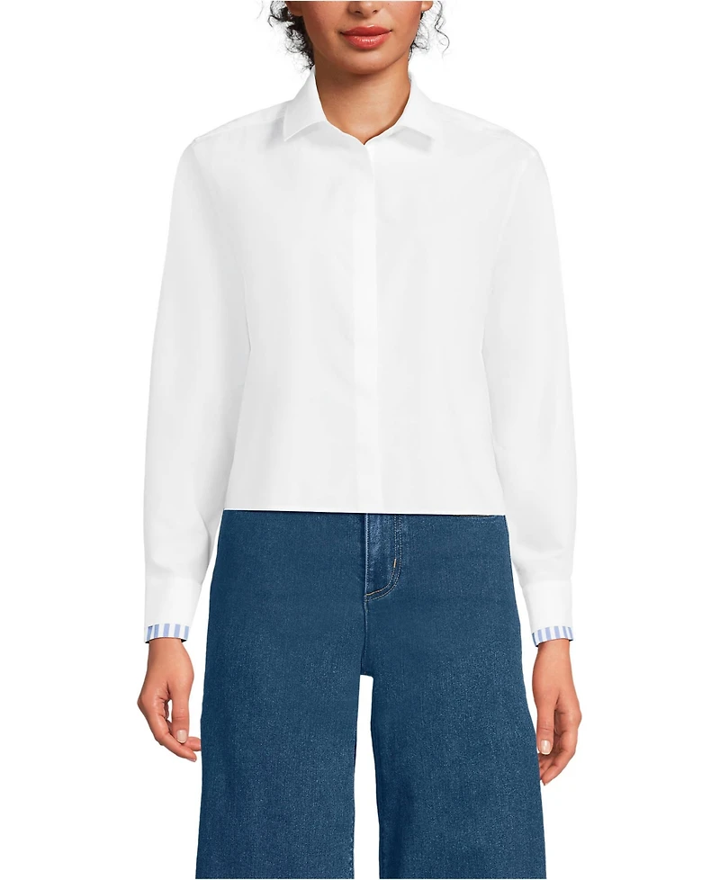 Lands' End Women's Carefree Cotton Shirt with Removable Bow