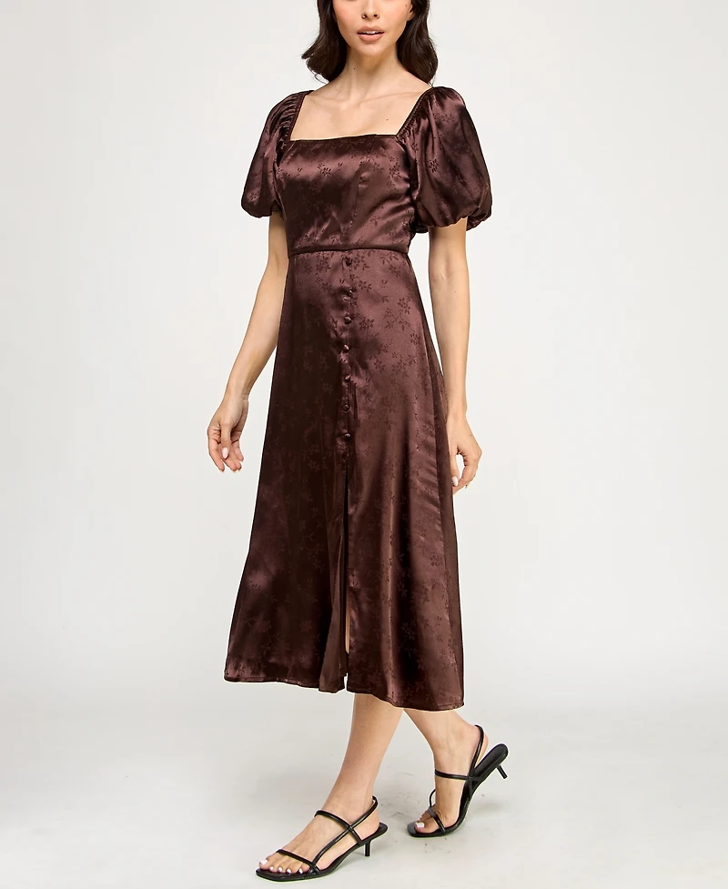 Trixxi Juniors' Puff Sleeve Button Down Midi Dress