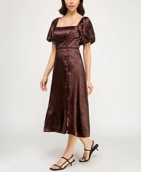 Trixxi Juniors' Puff Sleeve Button Down Midi Dress