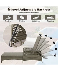 Gymax Outdoor 6-Position Adjustable Chaise Patio Recliner w/ Backrest Cushion & Pillow
