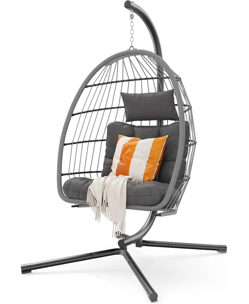gaomon Egg Chair with Stand, Patio Rattan Wicker Hanging Swing Egg Chair, Thickened Aluminum Frame & Uv Resistant Cushion, 350 lbs Capacity