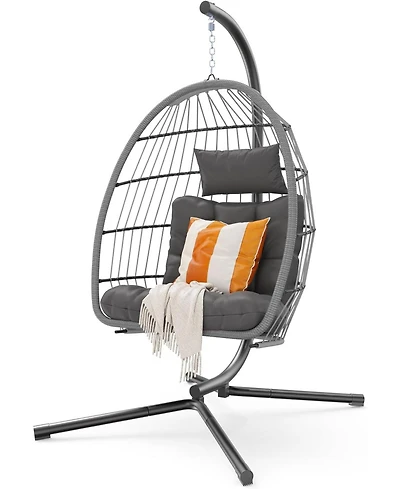 gaomon Egg Chair with Stand, Patio Rattan Wicker Hanging Swing Egg Chair, Thickened Aluminum Frame & Uv Resistant Cushion, 350 lbs Capacity