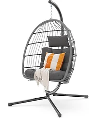 gaomon Egg Chair with Stand, Patio Rattan Wicker Hanging Swing Egg Chair, Thickened Aluminum Frame & Uv Resistant Cushion, 350 lbs Capacity