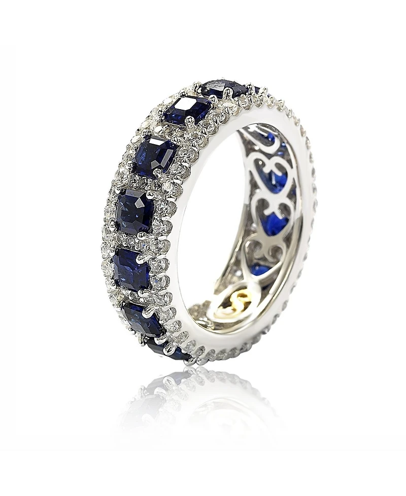 Suzy Levian New York Sterling Silver Sapphire & Created White Modern Eternity B&