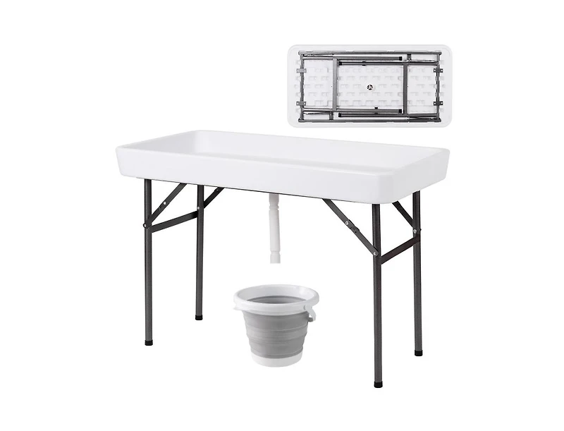 4 Feet Plastic Party Ice Folding Table with Matching Skirt and Ice Bucket