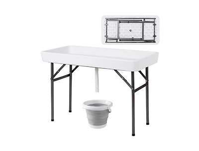 4 Feet Plastic Party Ice Folding Table with Matching Skirt and Ice Bucket