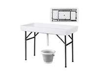 4 Feet Plastic Party Ice Folding Table with Matching Skirt and Ice Bucket