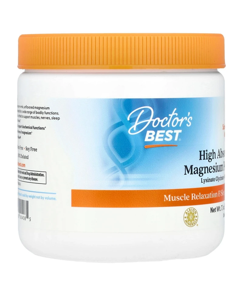 Doctor's Best High Absorption Magnesium Powder,White, 100% Chelated Traccs, Not Buffered,