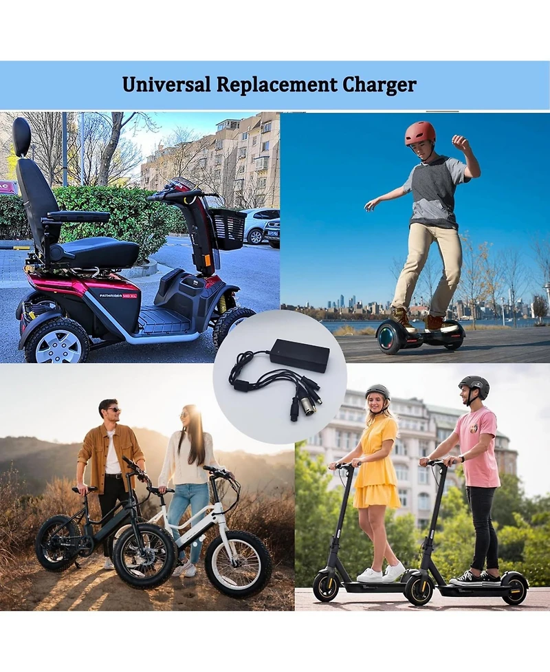 Urbanmax 48V Electric Bike Charger, 54.6V 2A Fast Charger with 5 Plugs for Ebike, Scooter