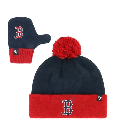 '47 Brand Toddler Navy Boston Red Sox Bam Cuffed with Pom Mittens Knit Hat Set