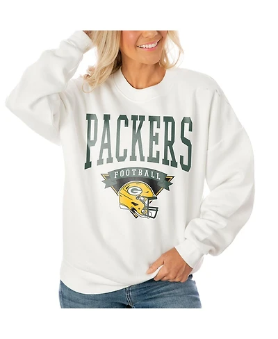 Gameday Couture Women's White Green Bay Packers Oversized Yard Line Tri-Blend Pullover Sweatshirt