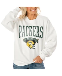 Gameday Couture Women's White Green Bay Packers Oversized Yard Line Tri-Blend Pullover Sweatshirt