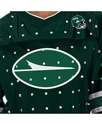 Gameday Couture Women's Green New York Jets Kickoff Time Allover Rhinestone Sports Stripe Jersey V-Neck T-Shirt