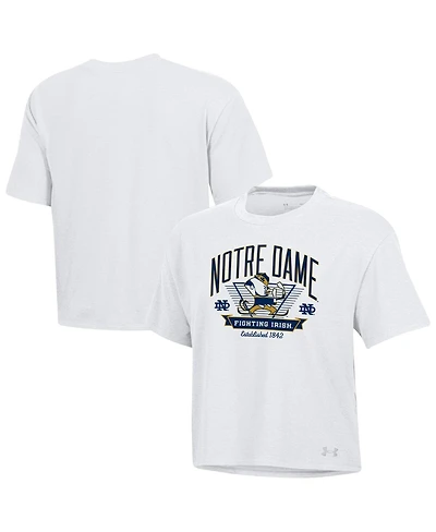 Under Armour Women's White Notre Dame Fighting Irish Essentials Icon Ultra-Soft Boxy Cropped T-Shirt