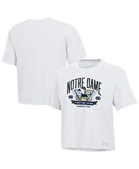 Under Armour Women's White Notre Dame Fighting Irish Essentials Icon Ultra-Soft Boxy Cropped T-Shirt