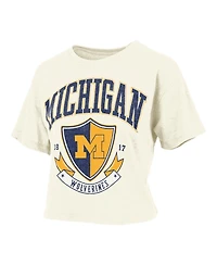 Pressbox Women's Cream Michigan Wolverines Buckler Vintage Cropped T-Shirt