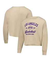 Sportiqe Men's and Women's Cream Los Angeles Lakers High Country Collection Cullen Waffle Knit Long Sleeve T-Shirt