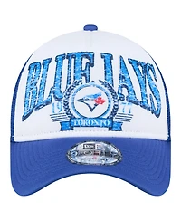 New Era Men's White/Royal Toronto Blue Jays Distressed 9FORTY A-Frame Adjustable Trucker Hat