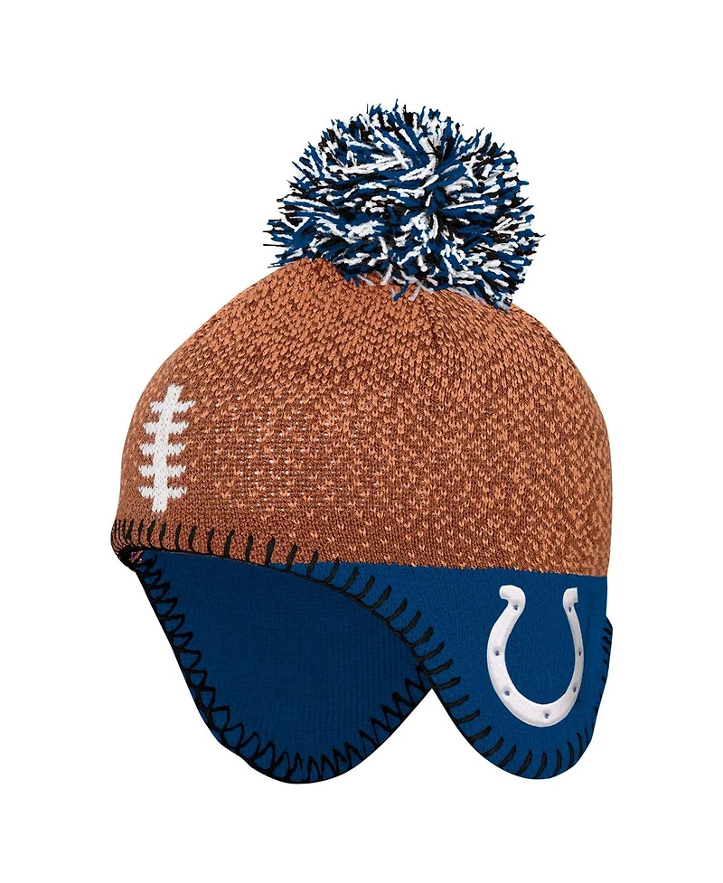 Outerstuff Baby Boys and Girls Brown Indianapolis Colts Football Head with Pom Knit Hat