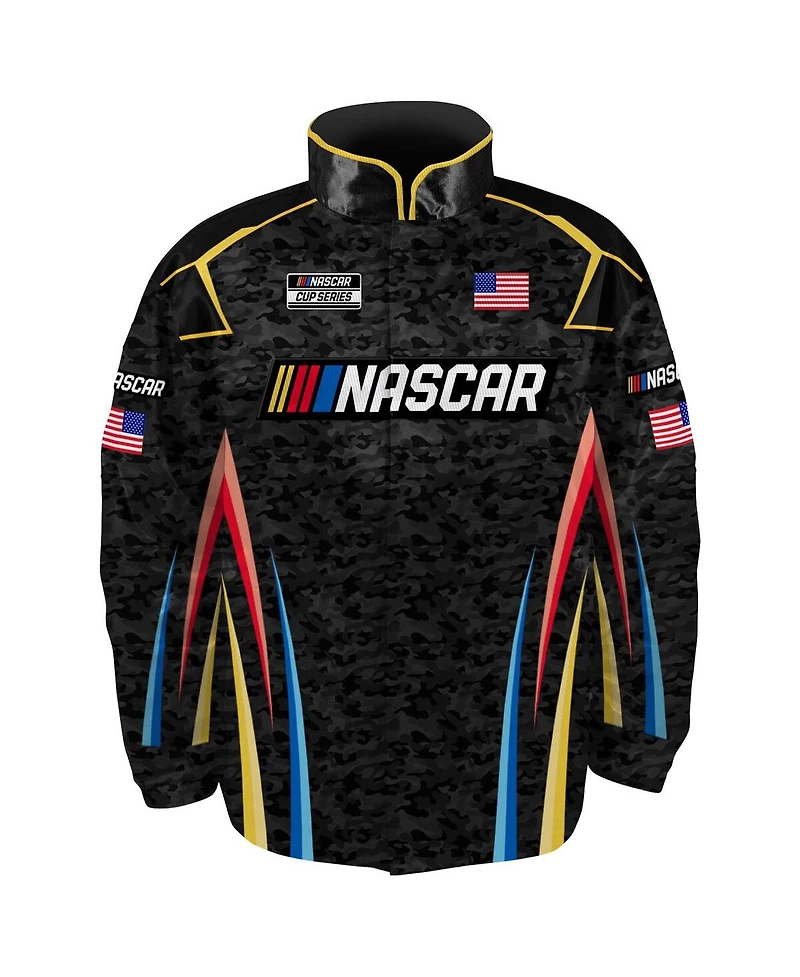 Checkered Flag Sports Men's Black Nascar Full-Snap Nylon Uniform Jacket