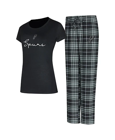 Concepts Sport Women's 2-Piece Black/Gray San Antonio Spurs Vector Top and Flannel Pants Sleep Set