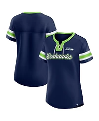 Fanatics Women's College Navy Seattle Seahawks True Catch Iconic Rhinestone Bling Athena Lace-Up T-Shirt