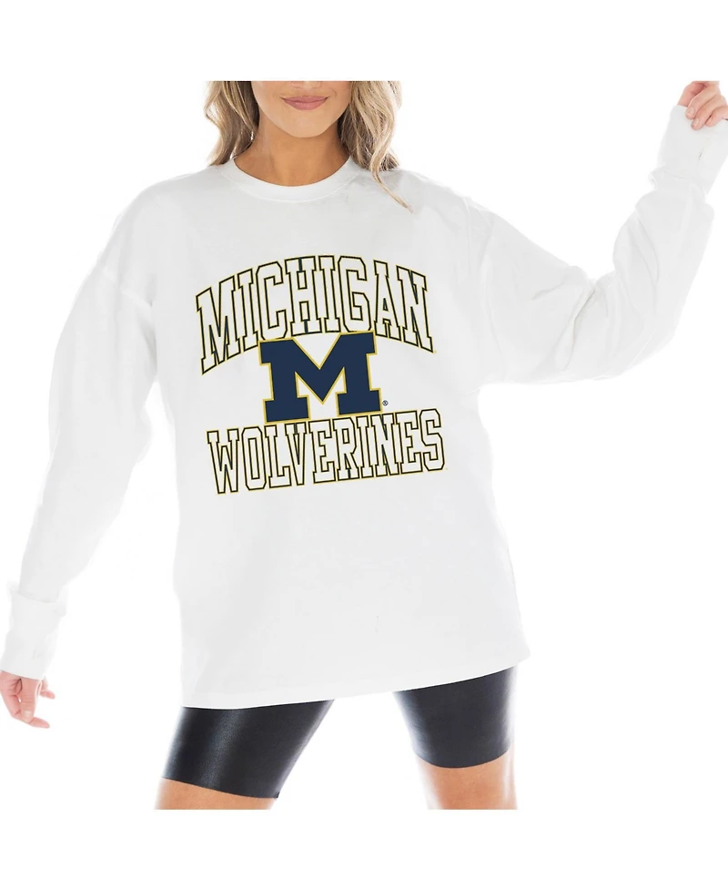 Gameday Couture Women's White Michigan Wolverines Mind Games Oversized Long Sleeve T-Shirt