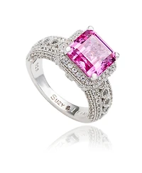 Suzy Levian Sterling Silver Sapphire & Created White Sapphire Emerald-Cut Ring