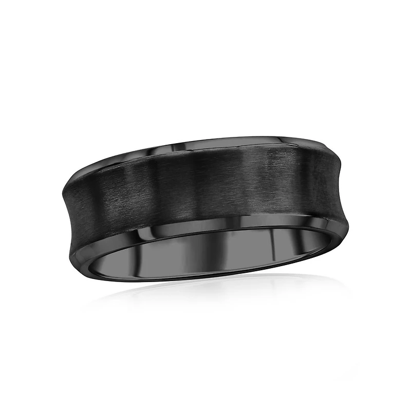 Metallo Stainless Steel, Brushed & Polished Curved Ring - Black Plated